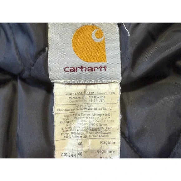 CARHARTT C03 - Men's Vintage Brown Arctic Quilt Lined Work Coat Jacket - Size 46